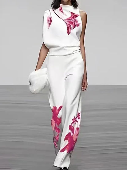 Tweedelige set dames zomer elegant | Broek en top met bloemenprint | Ines