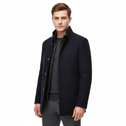 Długi zimowy płaszcz z mieszanki wełny – ciepła kurtka zapinana na guziki, stylowa formalna odzież wierzchnia