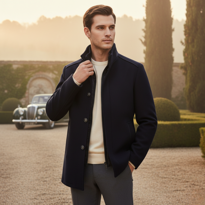 Długi zimowy płaszcz z mieszanki wełny – ciepła kurtka zapinana na guziki, stylowa formalna odzież wierzchnia