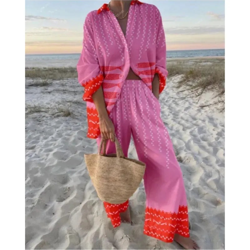 Zestaw plażowy damski | Odzież letnia komplet wakacyjny oversize | Kornelia